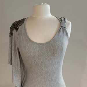 bebe Gray One-Shoulder Top